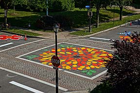 A traffic calming work of art in the Highland Park neighborhood.