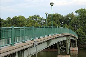 This bridge over the Genesee River, part of the walking route, leads to the University of Rochester campus.
