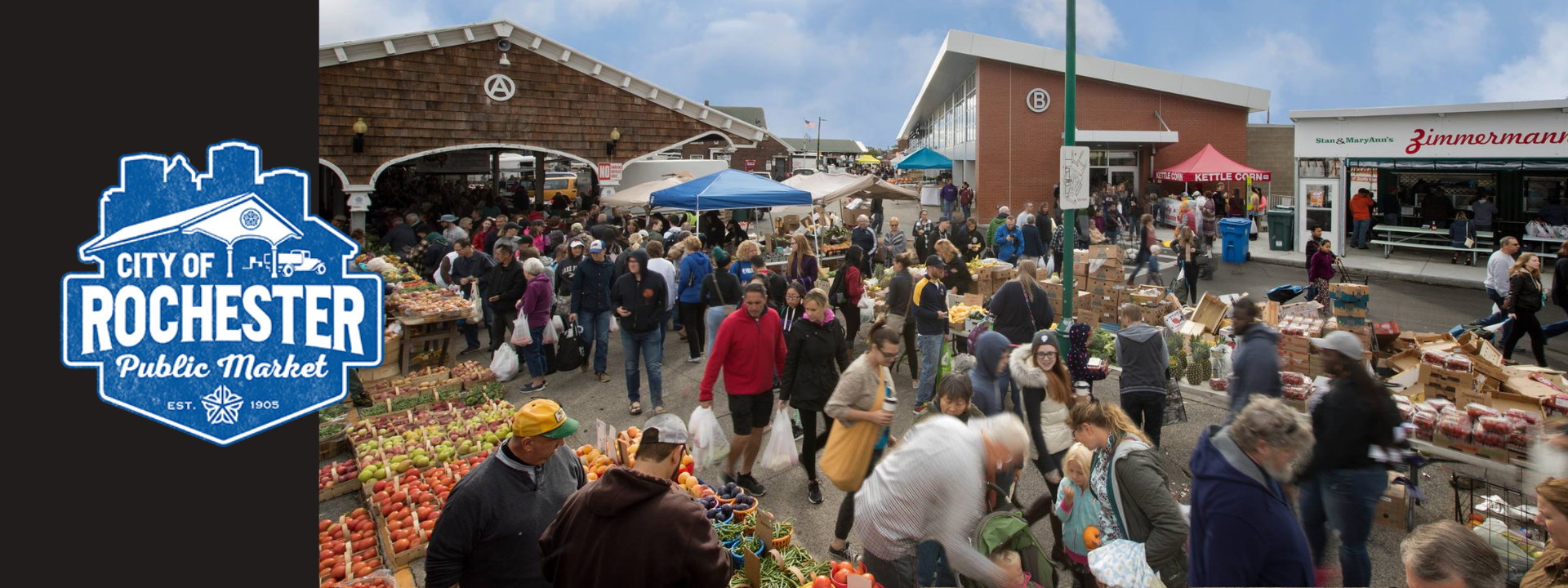 A graphic web banner for the Rochester Public Market.