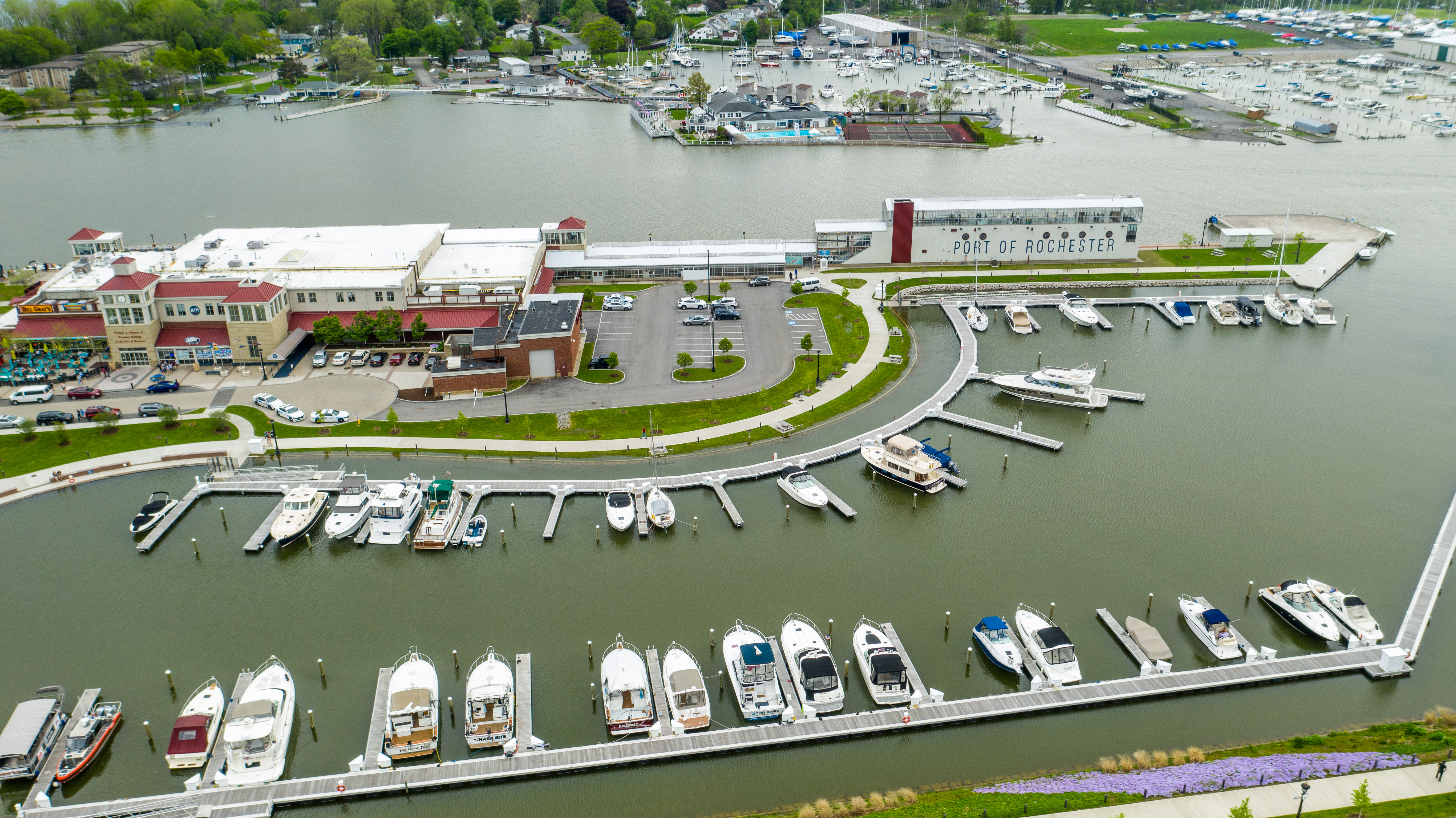 Aerial photo of the Port of Rochester marina