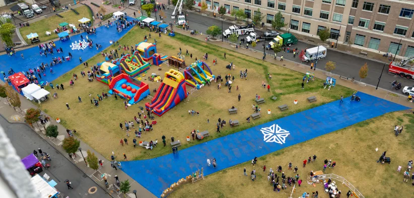 Aerial photo of Parcel 5 during Fall Fest 2023.