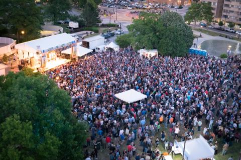 Aerial photograph of the crowd at a Party in the Park concert.