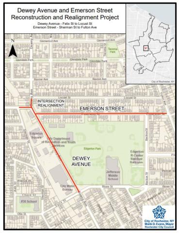 Map of Dewey Avenue and Emerson Street Project Location