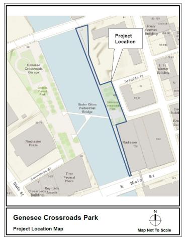 Project Map for Genesee Crossroads, Main St to Andrews St on east side of Genesee River
