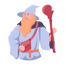 Cartoon image of a wizard.