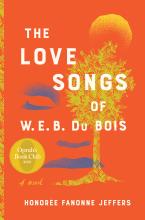 Cover of the book "The Love Songs of W.E.B. Du Bois; An orange cover with a tree, clouds and sun.
