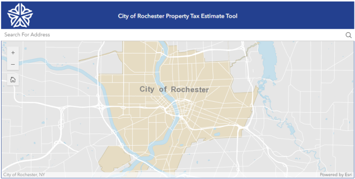 Screen shot of the Rochester Property Tax Estimate Tool.