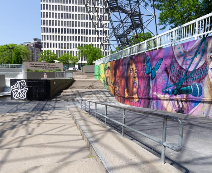 Photo of the mural at MLK Park in Downtown Rochester.