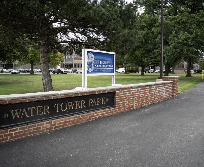 Photo of the sign for the RPD Patrol Division Unit at Water Tower Park.