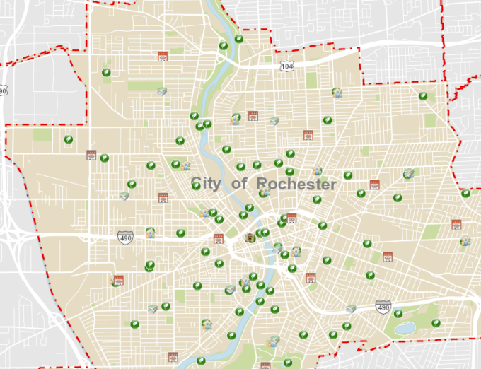 Screenshot of Rochester's Service Locator map.