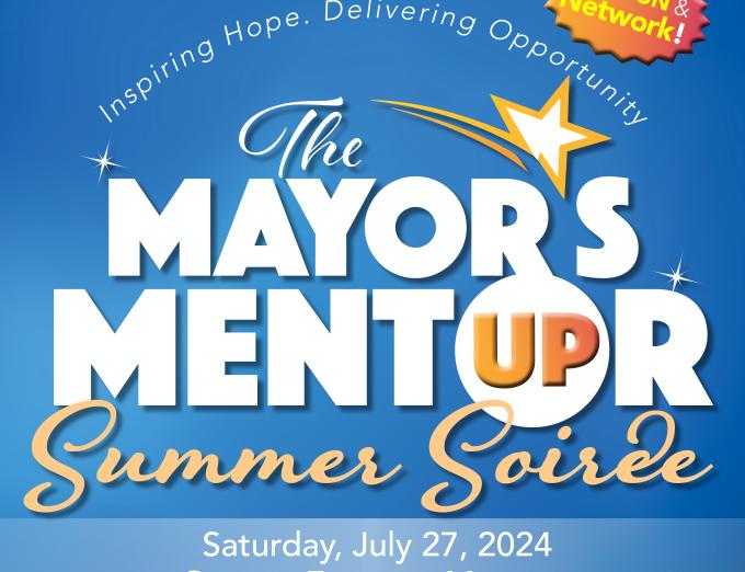 A graphic square for the Mayor's Mentor Up Summer Soiree.