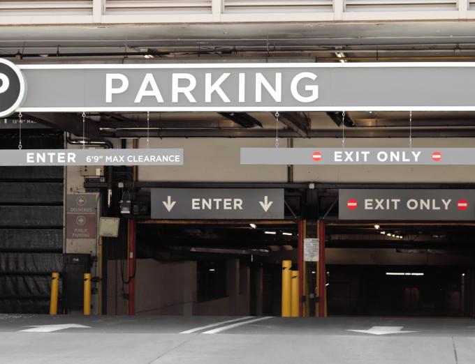 Photo of the entrance to a parking garage.