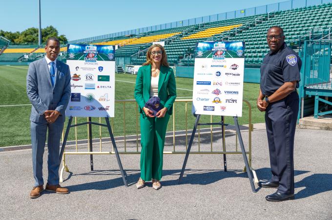 Photo of local leaders at a press conference for the HBCU Classic.