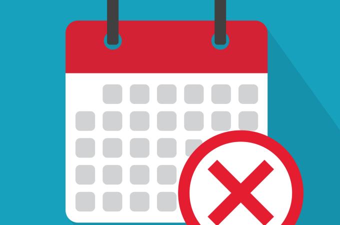 A graphic for a cancelled event (calendar with a red x).