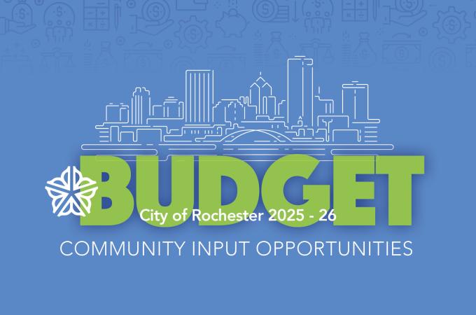 Web graphic for public input opportunities regarding the City budget.