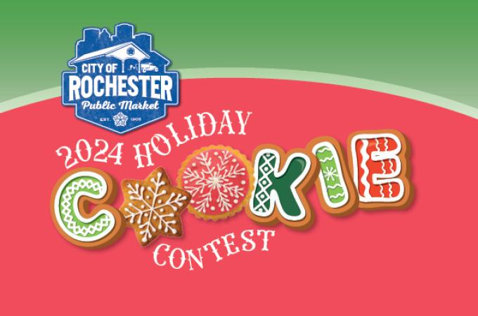 Homepage web graphic for the 2024 Holiday Cookie Contest at the Rochester Public Market.