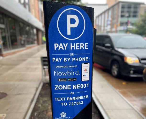 Photo of a payment parking meter in Downtown Rochester.