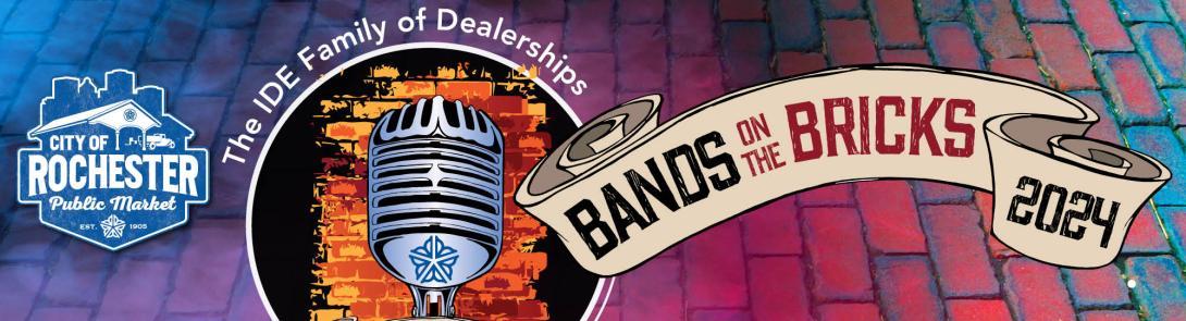 Graphic web banner for Bands on the Bricks 2024.