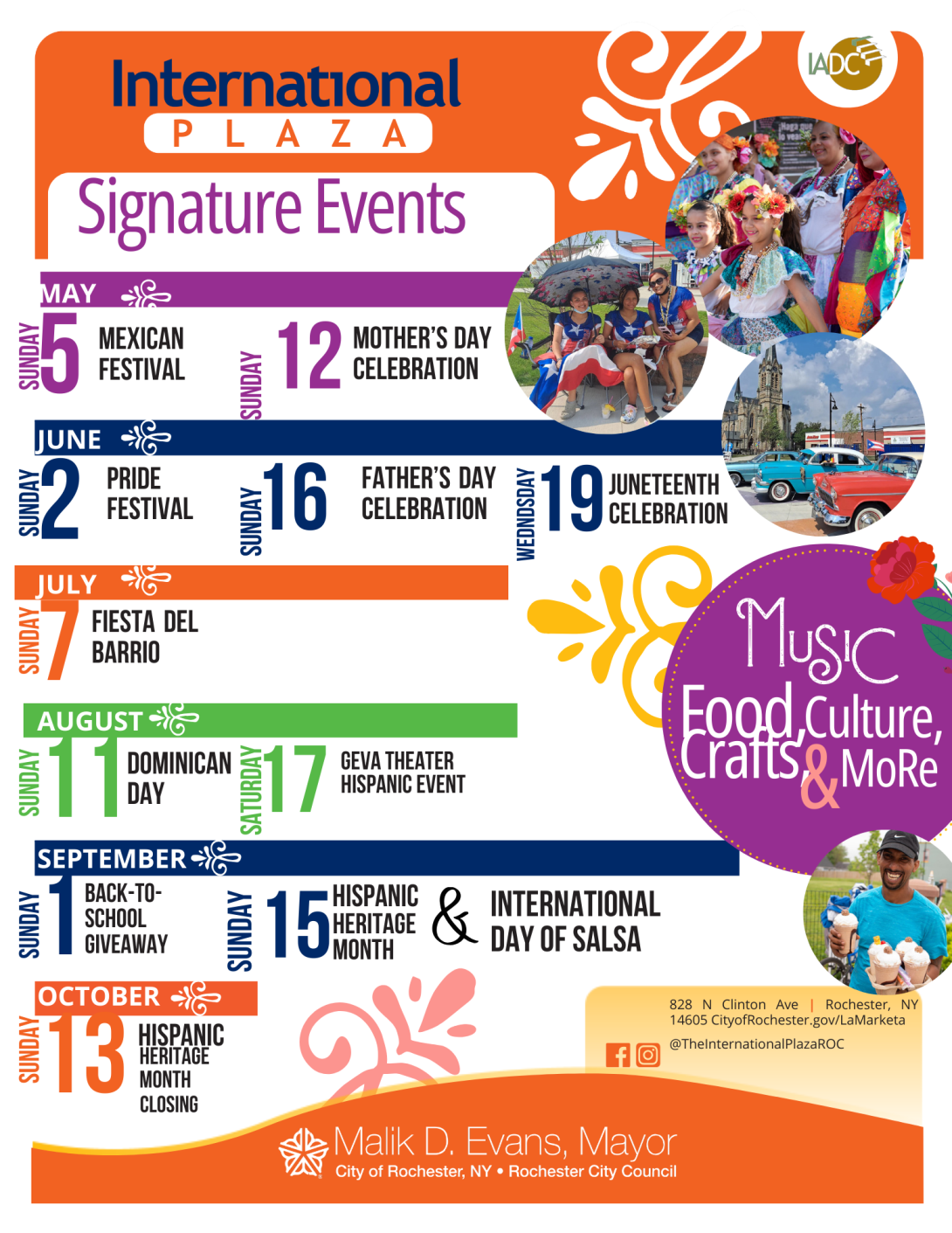 Flyer showing International Plaza Events summer and fall 2024