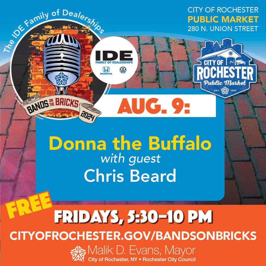 A web graphic flier for the final Bands on the Bricks event of 2024.