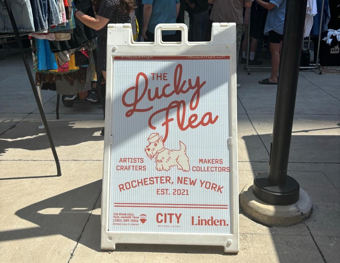 Sign at The Lucky Flea in Rochester.