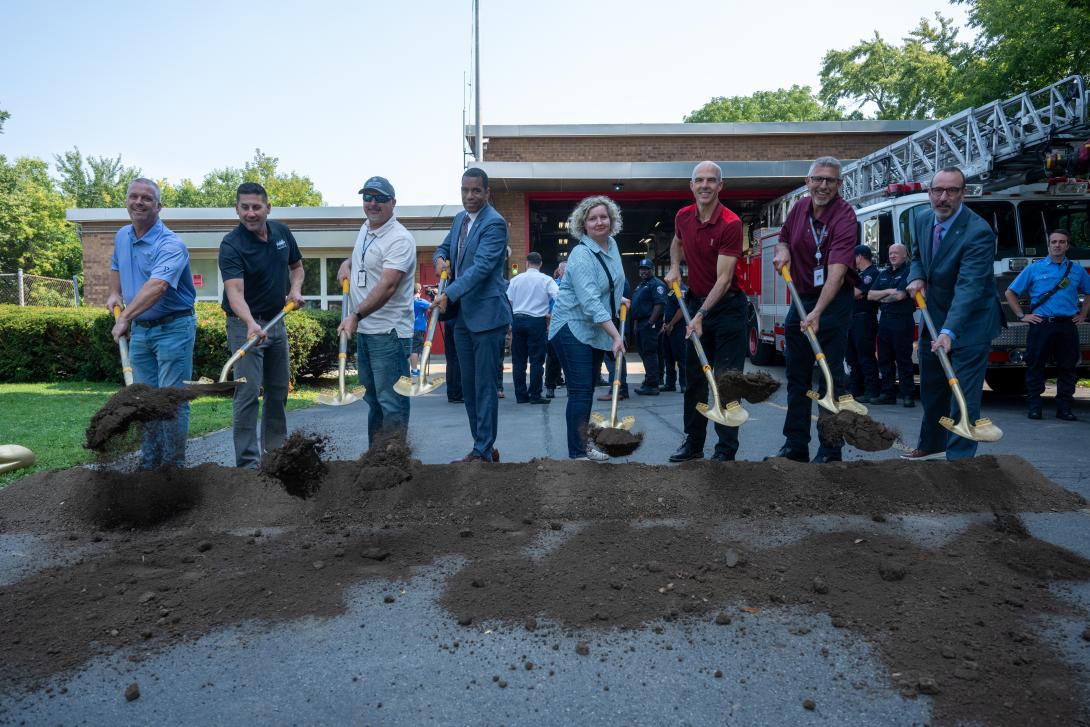 Photo of City leaders at a groundbreaking ceremony for a fire station renovation project.