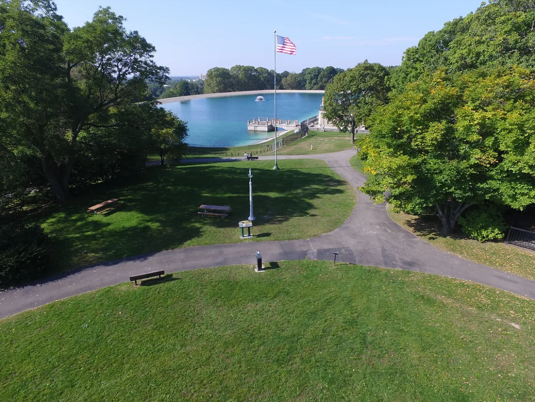 Aerial photo of the Highland Park Water Reservoir