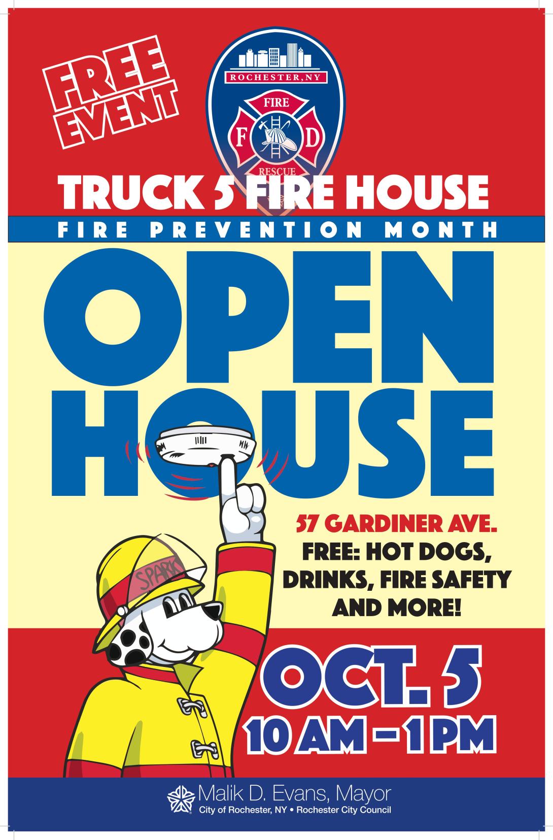 Flier for upcoming Open Hous events for the Rochester Fire Department.