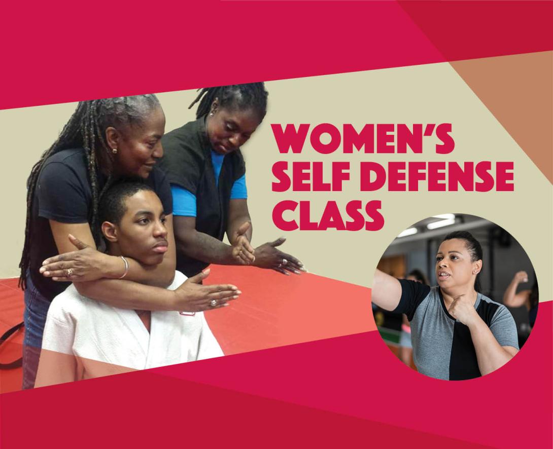 Web graphic for an upcoming women's self defense class. 